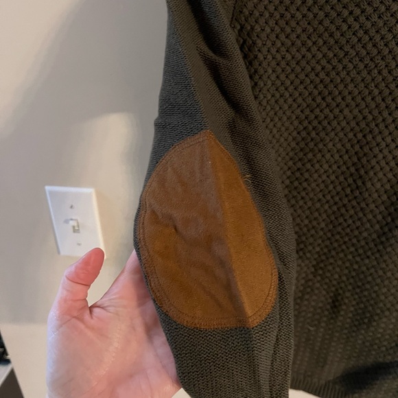 Olive green sweater with elbow patches. - Picture 2 of 3